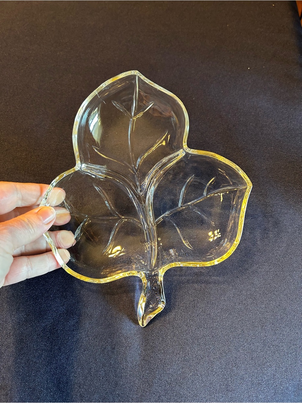 Vintage Hazel-Atlas Clear Glass 3-Part Divided Ivy Leaf Candy or Relish Dish